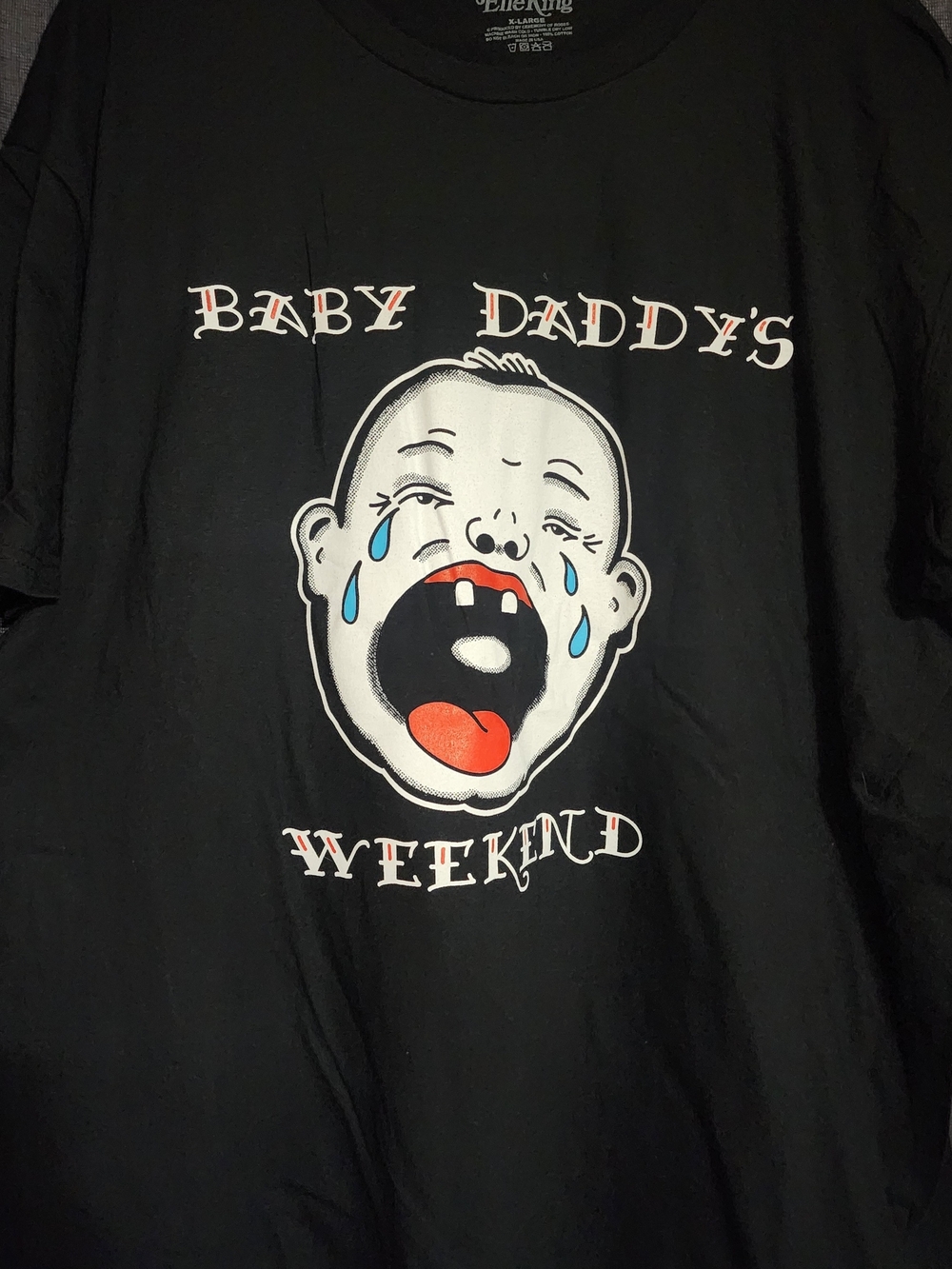 Sony Black Short Sleeve Tee with Retro Crying Baby Graphic